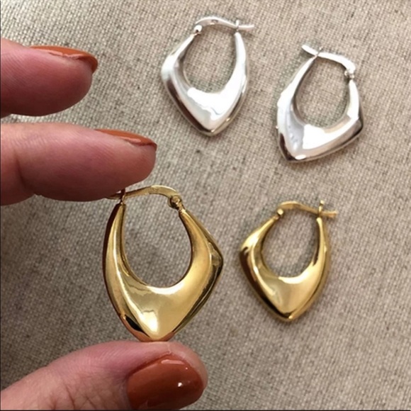 925 STERLING SILVER IRREGULAR HOOP EARRINGS, NICE EARRINGS, CUTE EARRINGS - Picture 4 of 5